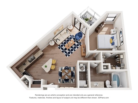 Floor plan for 1 bed, 1 bath, 781 sqft